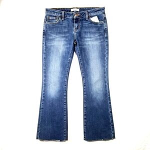 American Eagle Womens 2 Bootcut Stretch Cotton Blue Denim Raw Hem Jeans Y2K